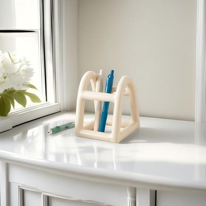 Handmade Ceramic Holder Stand for Toothbrushes, Makeup Brushes, and Pens - Minimalist Design for Bathroom Vanity and Countertops Decor (White)