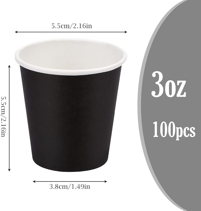 100 Pack 3 oz Paper Cups, Bathroom Moushwash Cups, Disposable Cups, Small Snack Cups for Water, Juice,Candy Ideal for Halloween Party Bathroom and Office (Black)