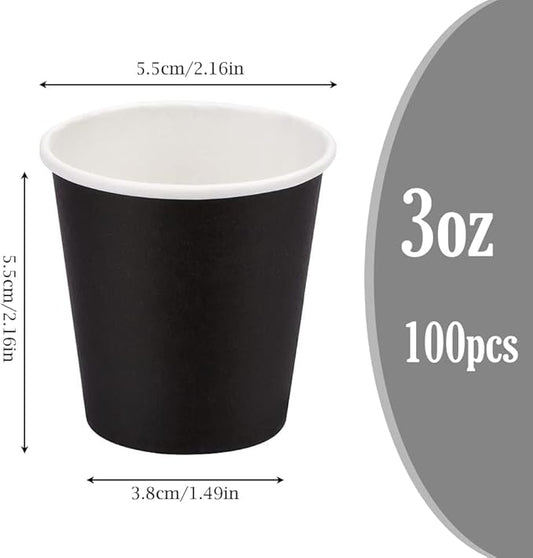 100 Pack 3 oz Paper Cups, Bathroom Moushwash Cups, Disposable Cups, Small Snack Cups for Water, Juice,Candy Ideal for Halloween Party Bathroom and Office (Black)