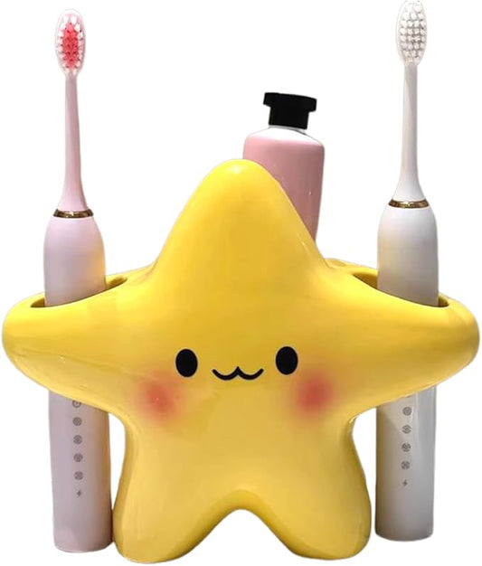 Toothbrush Holder – Cartoon Star Electric Stand, Cute Creative Storage Rack | Bathroom Organizer for Kids Home Use, Holds Toothbrush and Toothpaste, Fun Design, Wall-Mounted Accessory, Space-Saving Fi