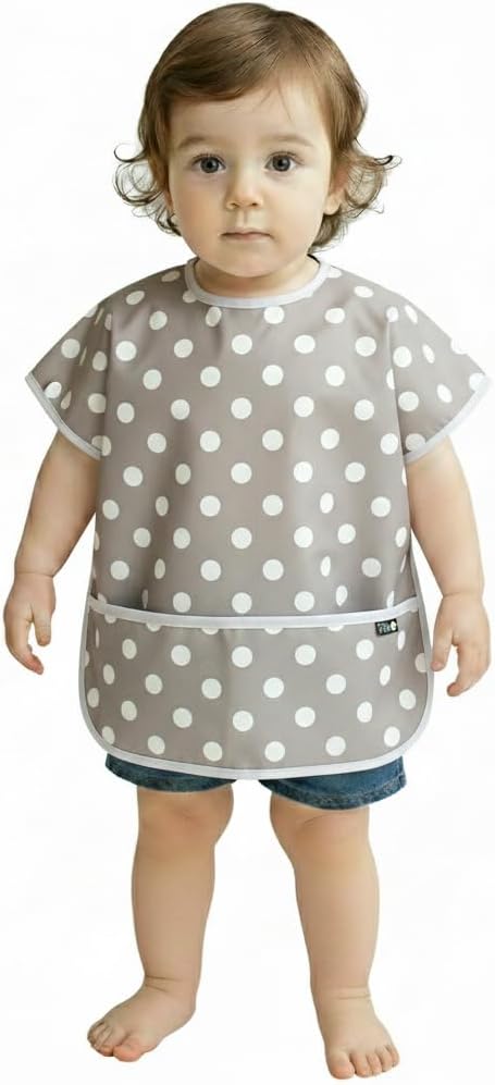 Short Sleeve Waterproof Bib for Toddlers – Easy Clean Feeding Apron for Mealtime, Daycare, Self-Feeding, Lightweight