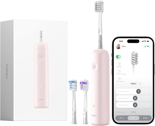 Laifen Wave Electric Toothbrush, Oscillation & Vibration Sonic Electric Toothbrush for Adults with App, 3 Brush Heads, IPX7 Waterproof Magnetic Rechargeable Travel Powered Toothbrush ABS(Pink)