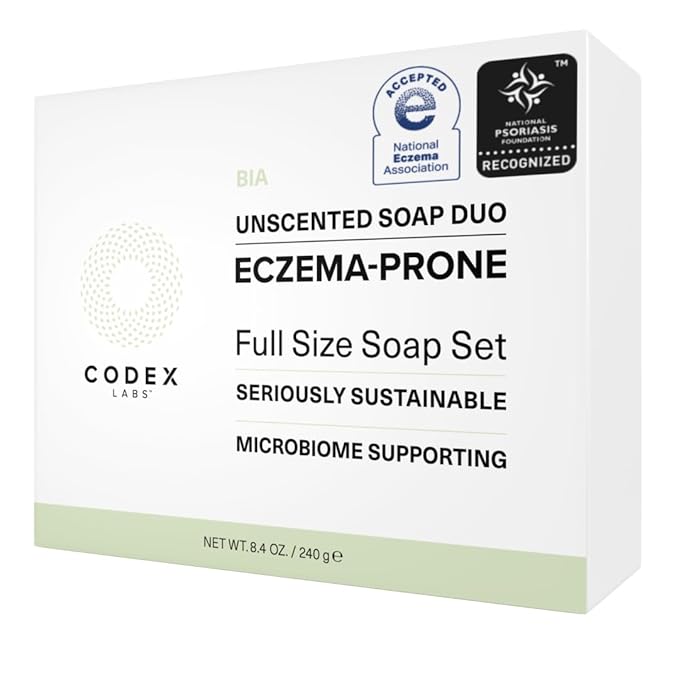 Codex Labs Eczema Soap for Kids & Adults – 2-Pack Unscented Eczema Hand Soap Bars with Shea Butter, Olive Oil & Calendula – Microbiome-Supporting, pH-Balanced, Clinically Tested – 8.4 oz Total
