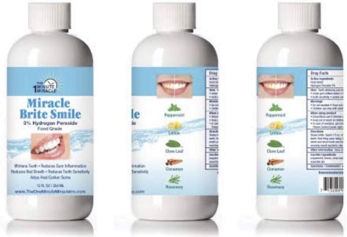 Miracle Brite Smile With Food Grade Hydrogen Peroxide and Essential Oils - Teeth whitening, breath freshening, removing bad breaths & tooth sensitivity.