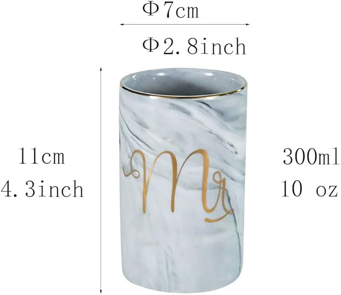 Marble ceramic mug, creative ceramic toothbrush holder, simple couple mouthwash cup. (Grey & A)