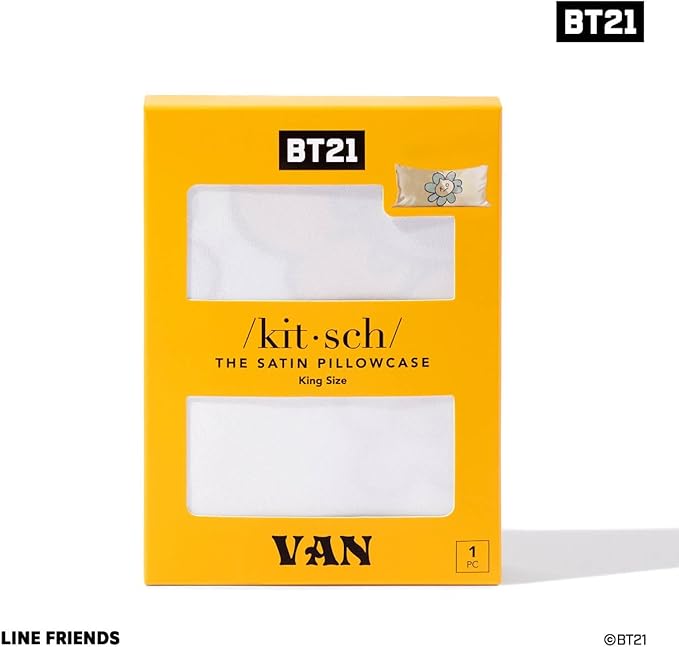 Kitsch x BT21 (Van) Satin Pillowcase with Zipper for Hair & Skin - Softer Than Silk Pillow Cases, Smooth Cooling Pillow Cover, Wrinkle-Free, Machine Washable, King Size (19x36)