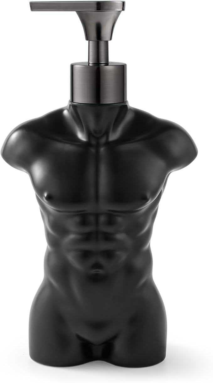 Ceramic Soap Dispenser Hand Lotion Liquid Dispenser Refillable for Kitchen and Bathroom Decorative (Black Figure)