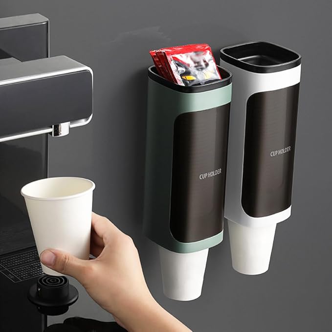 2 Pcs Cup Dispenser Wall Mounted, Bathroom Cup Dispenser Holder for 3oz-9.5oz Disposable Paper and Plastic Cups, Water Cooler Cup Dispenser with Adhesive Plate (Large White)
