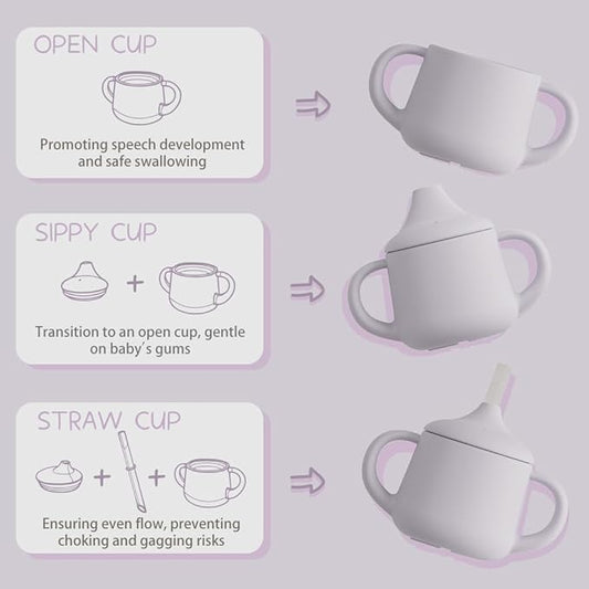 Moonkie Silicone Baby Sippy Cups | 3 Stages Training Cup Straw Cup for Infants Toddlers and Kid | 4 oz 1Pack