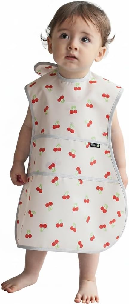 Full Coverage Waterproof Feeding Bib for Toddlers – Extra Long Apron Bib for Mealtime, Self-Feeding, High Chairn