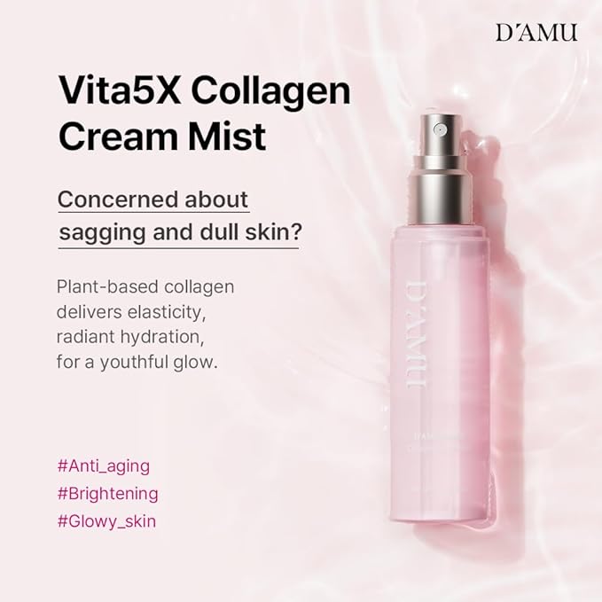 D'AMU Collagen Cream Face Mist – Hydrating & Radiance-Boosting Facial Spray with Vita 5X Multi-Vitamin Complex for Elasticity Care & Radiant Glow – Korean Skincare Gift for Women – 3.38 fl.oz.
