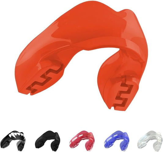 SAFEJAWZ Mouthguard for Braces, Upper & Lower Protection Remoldable Mouth Guard with Case for Boxing, Basketball, Football, MMA, Lacrosse, Hockey and All Contact Sports One Size (Red)