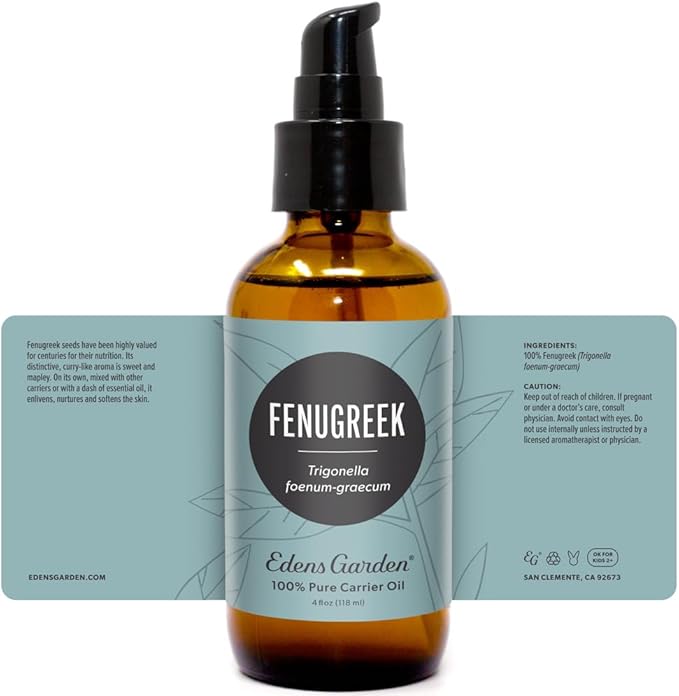 Edens Garden Fenugreek Carrier Oil- 100% Pure Premium Cold Pressed & Hexane Free, Natural Moisturizer For Face, Skin, Nails, Lips, Hair & Scalp, Diluting Essential Oils & Aromatherapy 118 ml (4 fl oz)