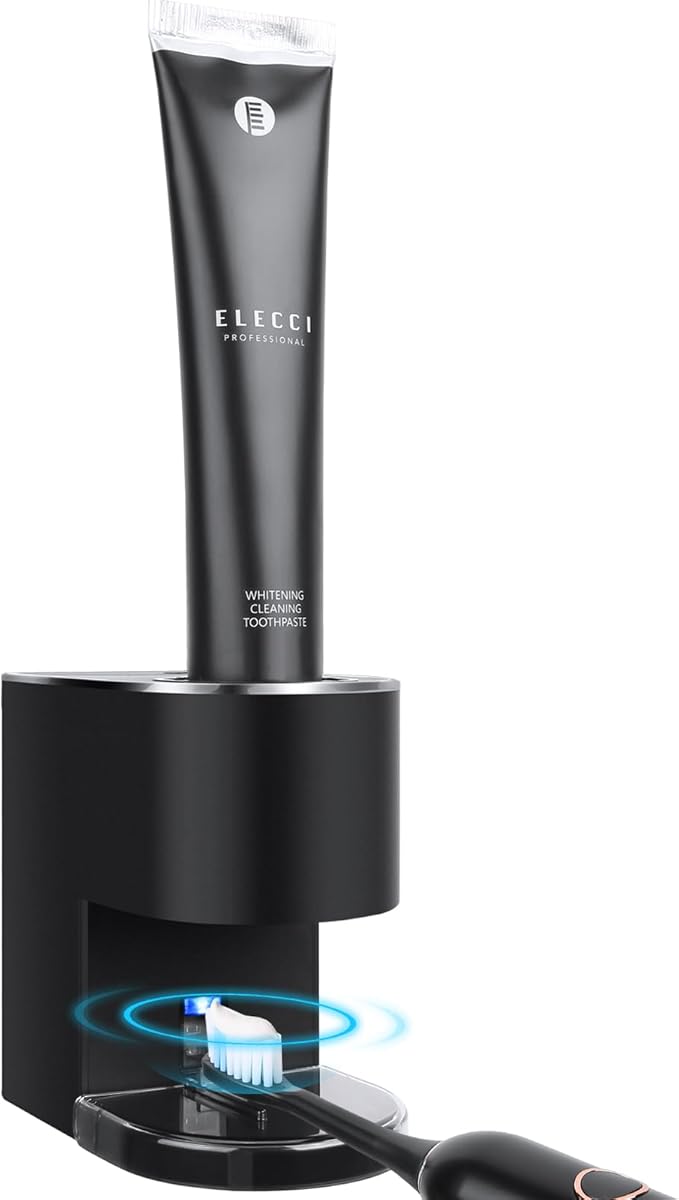 Automatic Toothpaste Dispenser Wall Mounted: Black Electric 6 Adjustable Levels Auto Toothpaste Squeezer Smart Rechargeable Touchless for Kids Adults - Bathroom - Replaceable Parts