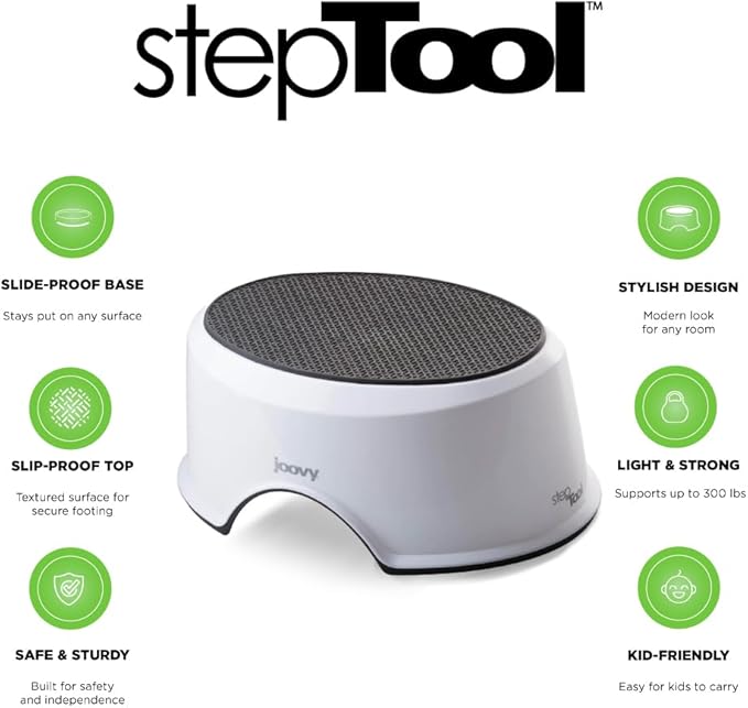 Joovy StepTool Toddler Step Stool with No-Slide Grips on Top and Bottom and Sturdy, Stackable Design, Holds Up to 300 lb. - BPA, PVC & Phthalate Free