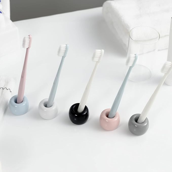 Mini Ceramic Couple Toothbrush Holder, Hand-Made Bathroom Toothbrush Holder, Electric Toothbrush Head Holder and Office Pen Holder 2-Piece Set (Pink)