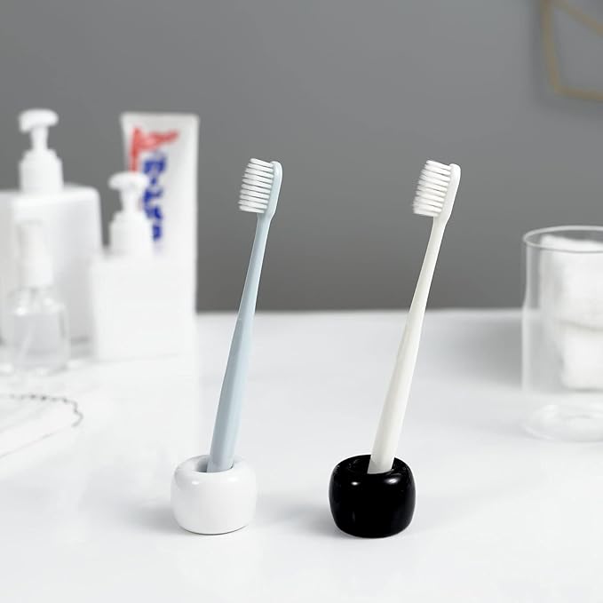Mini Ceramics Toothbrush Holder Stand for Bathroom Vanity Countertop, Handmade Couple Toothbrush Head Holder, Shaver Holder and Office Pen Holder, Black&White, Pack of 2