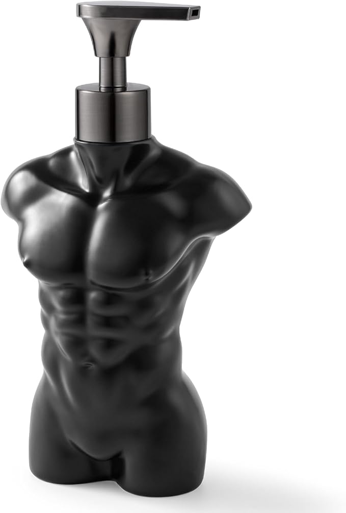 Ceramic Soap Dispenser Hand Lotion Liquid Dispenser Refillable for Kitchen and Bathroom Decorative (Black Figure)