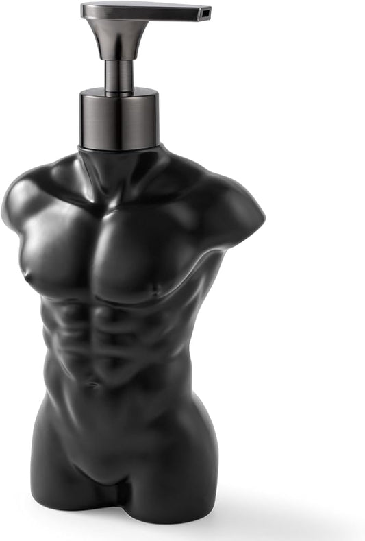 Ceramic Soap Dispenser Hand Lotion Liquid Dispenser Refillable for Kitchen and Bathroom Decorative (Black Figure)