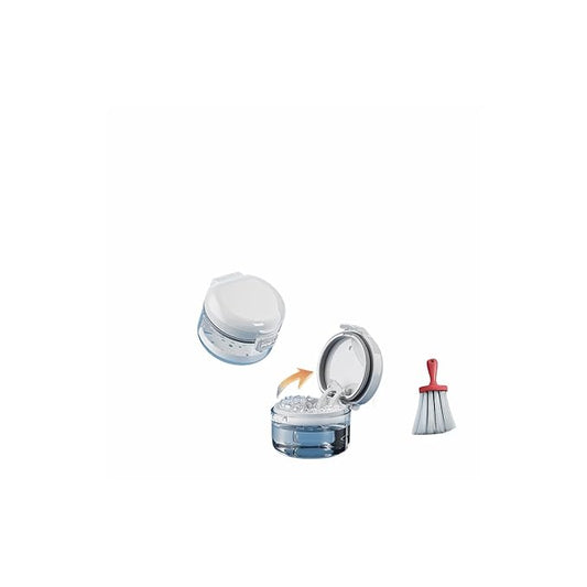 Leak-proof denture cup and travel case with mirror, brush, filter and tools. Multi-purpose denture cleaning kit with filter for denturesretainers and aligners