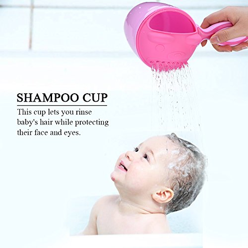 GLOGLOW (Pack of 2) Shampoo Rinse Cup Waterfall Shampoo Rinser for Kids, Multifunction Cute Washing Baby Hair Rinse Cup Safe Cartoon Shower Shampoo Bathing Flusher Protection Tool (Pink)