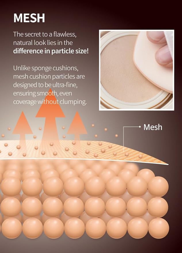 BEAUDIANI Natural Coverage – Mesh Tight Up Cushion – Korean Cushion Foundation, Semi-Matte Radiance, Long-lasting, Travel-Friendly Design (02 Light/Medium Beige)