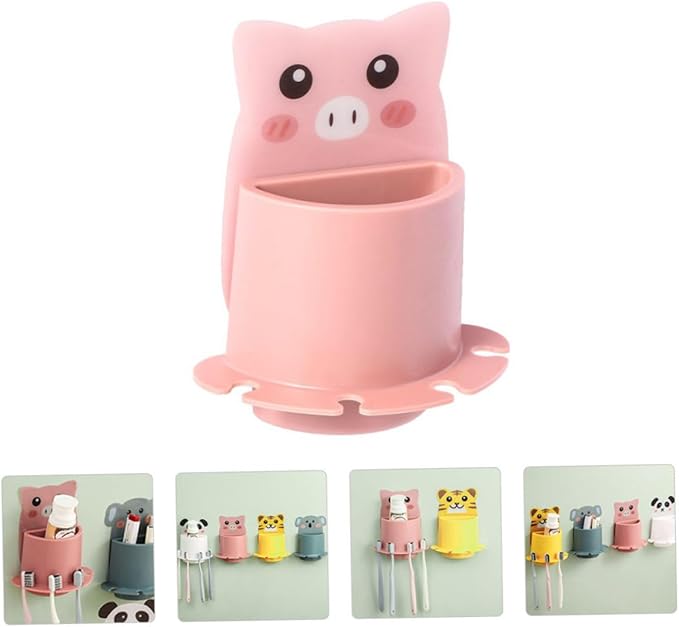 Creative Wall-Mounted Toothbrush Holder Pink Pig Design Suction Cup Bathroom Storage Rack No-Drill Compact Shelf for Bathroom Organization and Toothbrush Toothpaste Storage