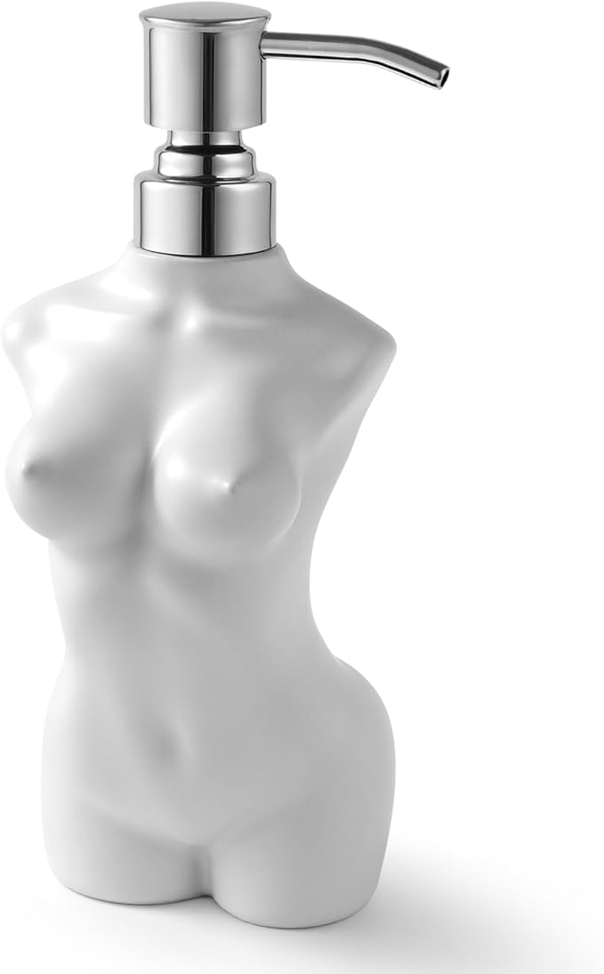 Ceramic Soap Dispenser with 304 Stainless Steel Pump Hand Lotion Liquid Dispenser Refillable for Kitchen and Bathroom Decorative (Matt White)