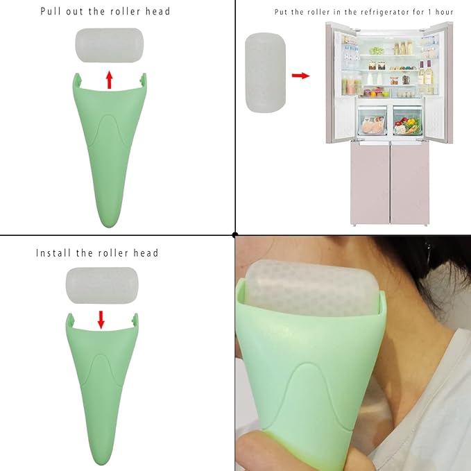 Chikoni 3 in 1 Ficial Face Ice Jade Roller and Gua Sha Tool, Natural Real Jade Anti-Wrinkle Face Eye Neck Massager Tool, Reduce Wrinkles, Puffiness, Migraine, Redness, Pain and Injury, Green