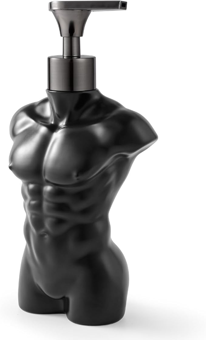 Ceramic Soap Dispenser Hand Lotion Liquid Dispenser Refillable for Kitchen and Bathroom Decorative (Black Figure)
