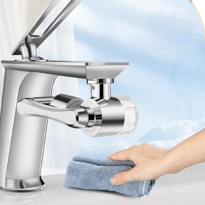 1080° Rotating Faucet Extender with PP Cotton Filters, 2 Modes Swivel Robotic Arm Sink Aerator for Kitchen/Bathroom, 20mm/22mm Female and 24mm Male Thread Connection, Silver