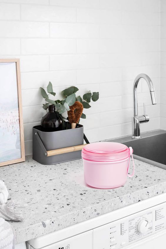 Leak Proof Travel Denture Bath Case for Full Dentures, Denture Cups for Soaking Dentures, Denture Container Cups with Brush for Dentures, Aligner, Retainers, Mouth Guard (Pink)