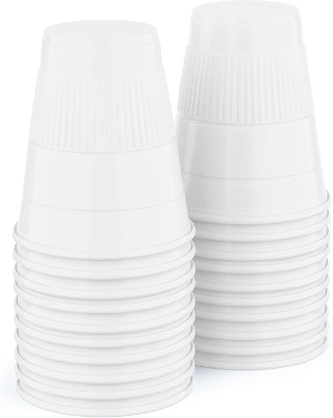 5 oz Plastic Disposable Cups, 50 Pack, White, Multi-Use Mini Cups for Bathroom, Medicine, Rinsing, Mouthwash, Party, Dental, Kids