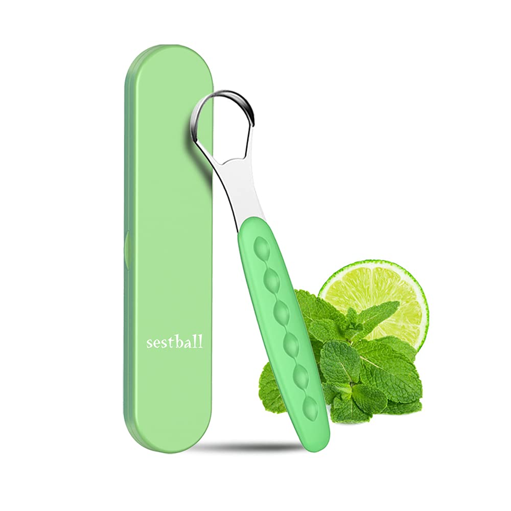New Version Tongue Scraper Cleaner for Adults & Kids, Medical Grade Metal Tongue Brushes Set for Fresh Breath Dental Eliminate Bad Breath in Seconds (Green)