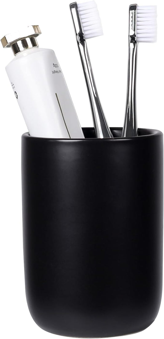 BosilunLife Ceramic Toothbrush Holder - 12oz Bathroom Toothbrush Holder Black Tooth Brush Holders Tumbler Cups Reusable Toothbrush Mouthwash Cup Small Toothbrush and Toothpaste Holder