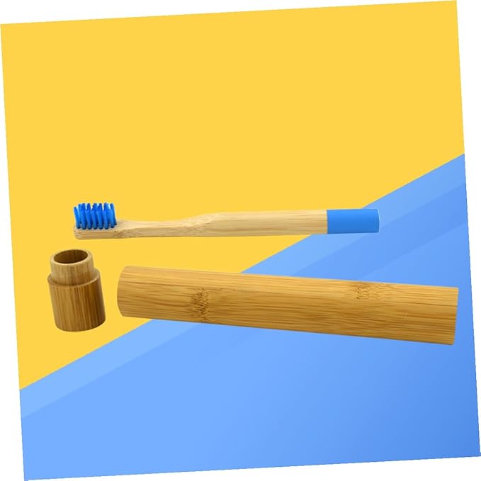 Biodegradable Natural Toothbrush with Soft Bristles for Gentle Gum Care Ergonomic Wooden Handle Eco-Friendly Blue Travel Toothbrush with Storage Tube