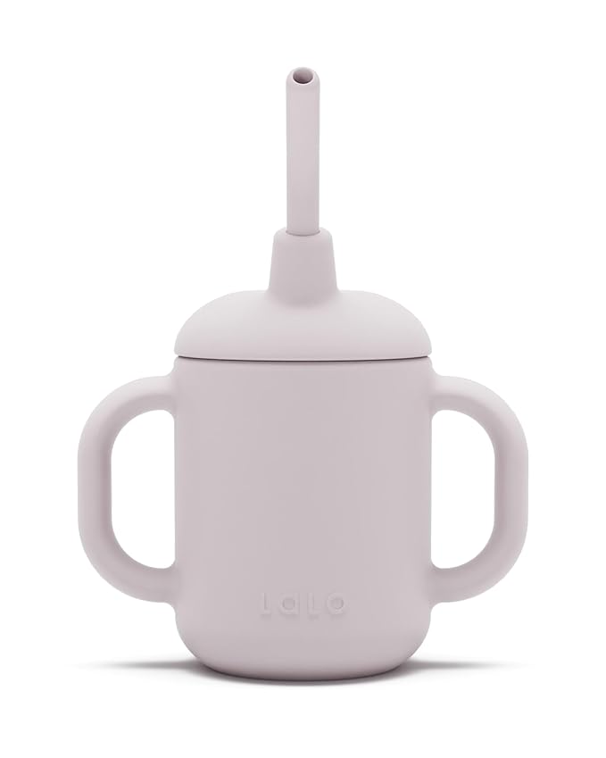 Lalo Little Cup, Non-Toxic Silicone Straw Cup with Handles - Baby and Toddler Sippy Cup - Mini Cup and Straw Training System, 4oz, Lavender
