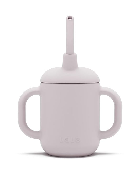 Lalo Little Cup, Non-Toxic Silicone Straw Cup with Handles - Baby and Toddler Sippy Cup - Mini Cup and Straw Training System, 4oz, Lavender