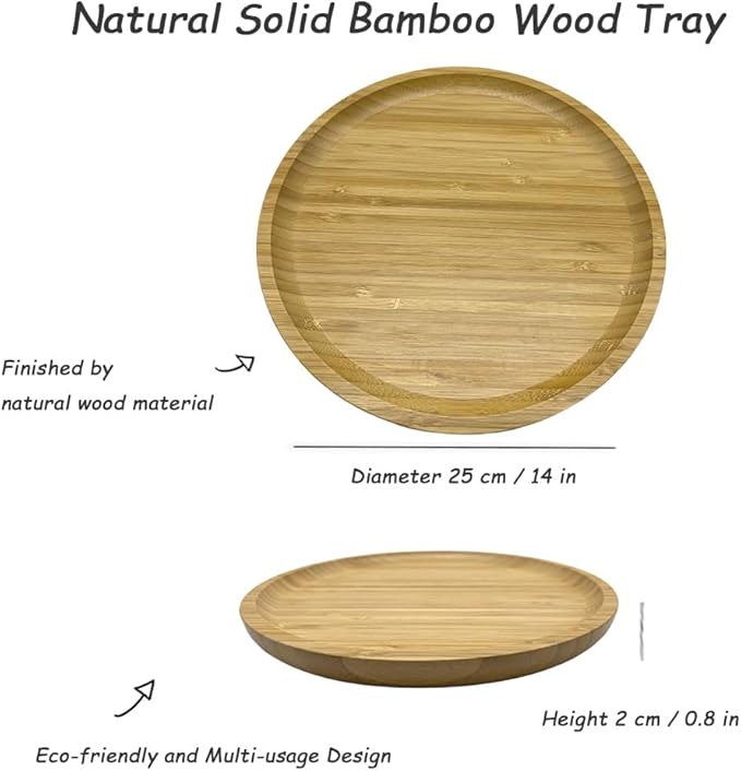 Wood Vanity Tray, Bathroom Counter Solid Walnut Organizer, Toilet Tank Top Wooden Serving Plate for Dinner Tea Coffee (Natural Bamboo Color, 9.8 x 9.8 inch)