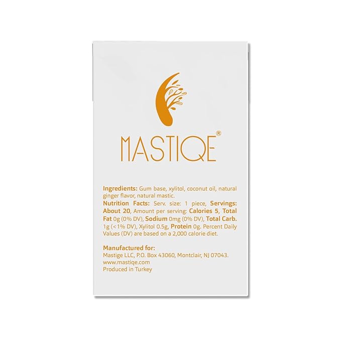 Mastiqe Sugar Free Hard Chewing Gum with Natural Mastic (Ginger, 20 Count)