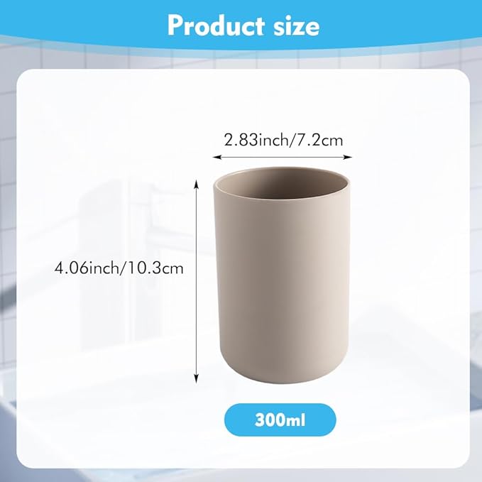 Bathroom Toothbrush Holder Cups, White Plastic Drinking Cups Mouthwash Cup Reusable Water Cup Bathroom Storage for Home Travel, 300ml (Coffee)