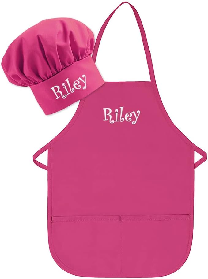 Personalized Embroidered Made In The USA - Add A Name Child Apron and Hat Set - Toddlers & Kids Sizes…