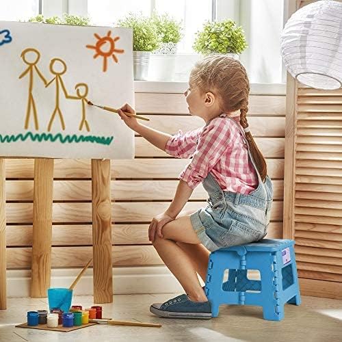 Dyforce Folding Step Stool 9", Kids Step Stool, Heavy Duty Step Stools for Adults, Compact Foot Stools, Light-Weight Toddler Step Stools for Kitchen, Bathroom, Holds Up to 300 lbs (Blue)