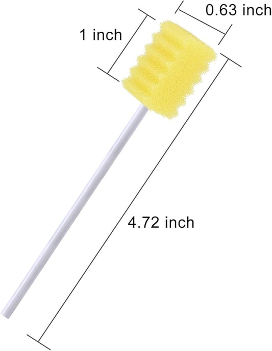 100 Pcs Disposable Mouth Swabs Sponge, BVN Oral Swabs, Oral Care Swabs Disposable, Mouth Swabs, Unflavored and Sterile Disposable Dental Swabsticks for Mouth Cleaning, Sawtooth-Shaped Yellow.