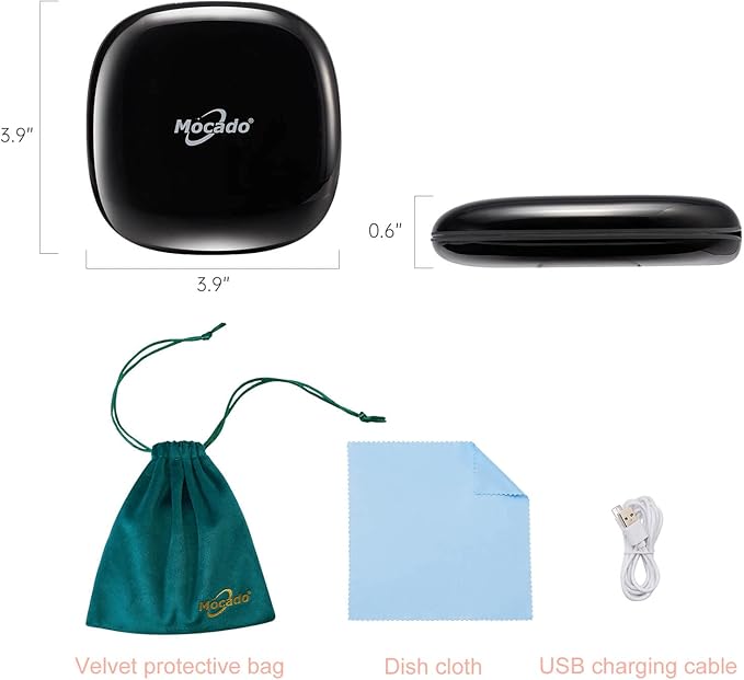 Mocado Compact LED Magnifying Travel Makeup-Mirror - 4 inches 1X/10X Magnification Small Hand Pocket Dimmable Double Sided USB Rechargeable Touch Screen, Portable Tabletop Cosmetic (Black)