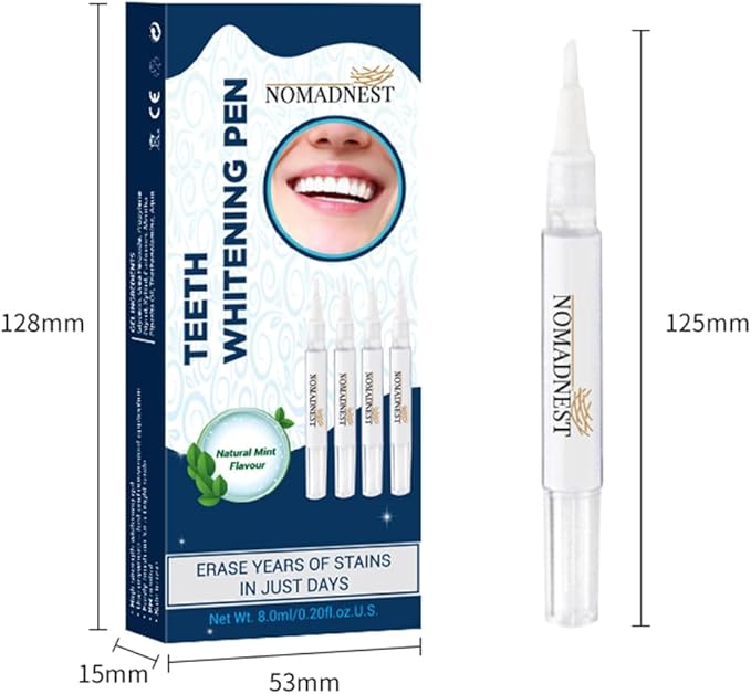 NomadNest Teeth Whitening Pen (4 Pcs) – Painless Teeth Whitener for Sensitive Teeth, Mint Flavor Whitening Gel, Removes Coffee & Tea Stains, Enamel-Safe, Travel-Friendly for a Brighter Smile
