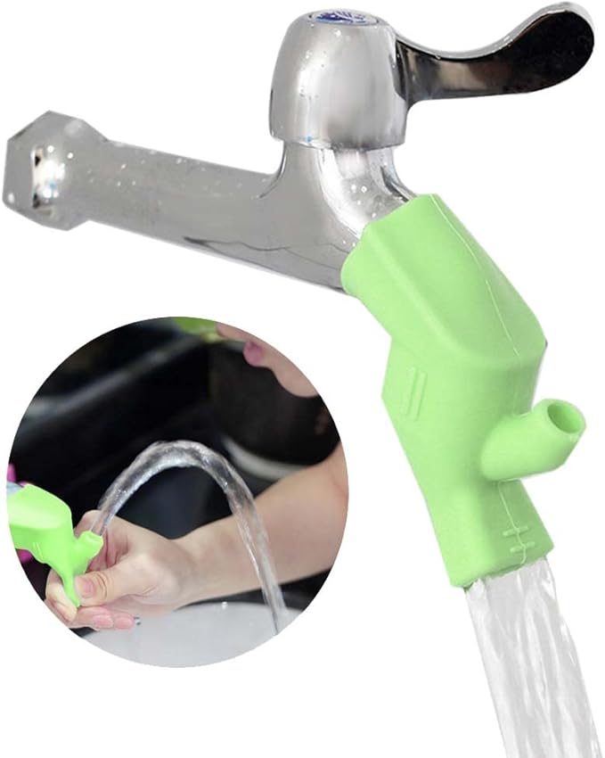 Alvinlite Faucet Extender for Toddlers,Silicone Sink Extender Cute Faucet Cover Kids Hand Wash Helper Water Spout Extender for Bathroom Sink Kitchen Counter(Green)