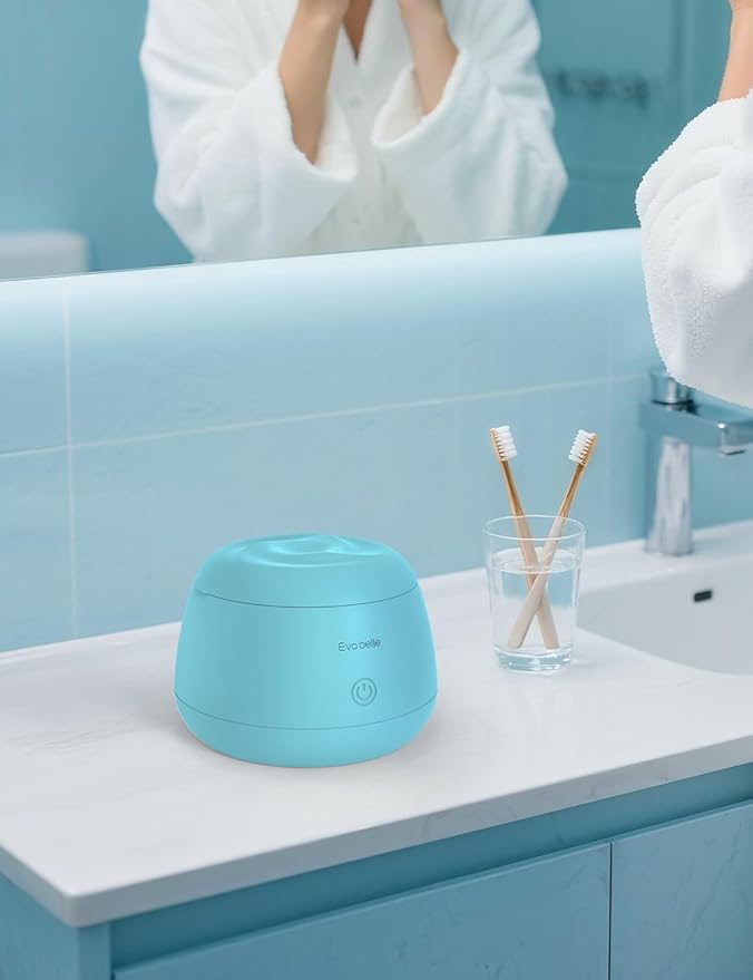 Ultrasonic Retainer Cleaner, EVA BELLE Denture Retainer Cleaner Machine, Tooth Cleaner for Oral Dental Care, Portable Rechargeable Dental Cleaning Pod for Night Guards, Braces, Aligner, Jewelry