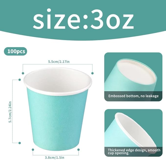 100 Pack 3oz Paper Cups, Paper Coffee Cups, Disposable Hot Cups for Water, Juice, Coffee or Tea, Ideal for Water Coolers, Party, Home and Office, 100 Pcs