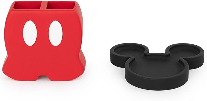 Jay Franco Disney Mickey Mouse Bathroom Accessories - 2 Piece Black & Red Resin Bathroom Décor and Storage Set Includes Toothbrush Holder and Soap Dish Set